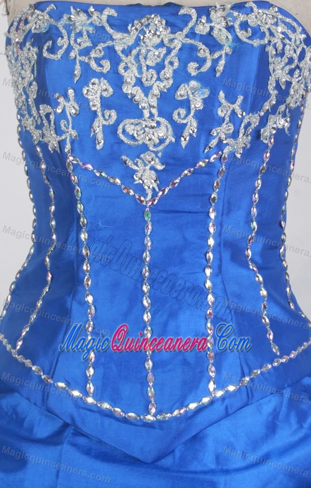 Royal Blue Strapless Sweet Sixteen Dresses with Pick-ups and Appliques