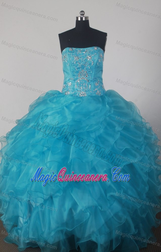 Strapless Ruffles Ball Gown with Beading Quinceanera Dress in Blue