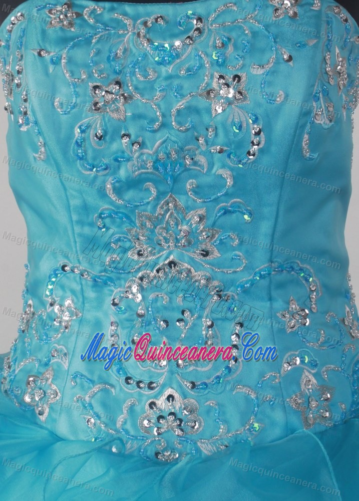 Strapless Ruffles Ball Gown with Beading Quinceanera Dress in Blue