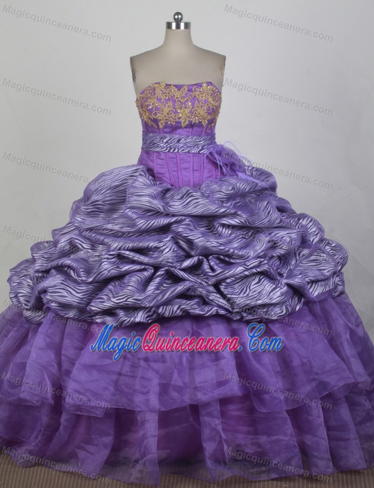 Purple Strapless Floor-length Embroidery Zebra Quinceanera Dress