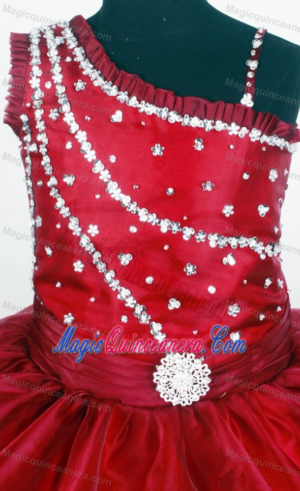 Beading One Shoulder Red Quince Dresses with Layered Ruffles