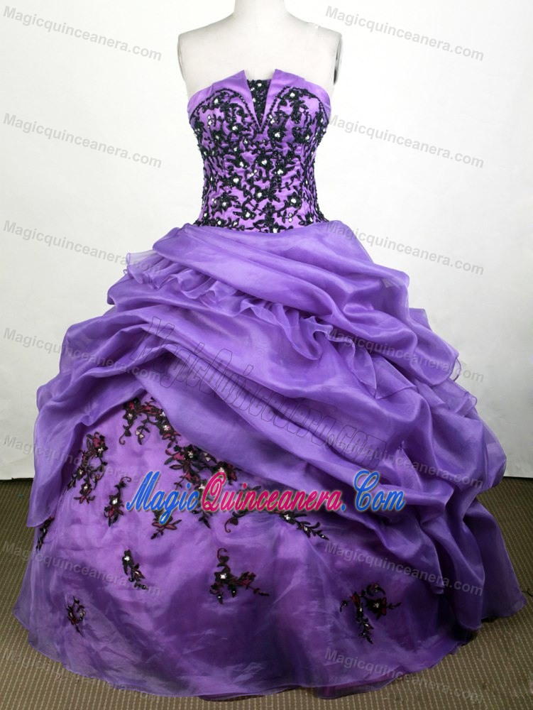 Slot Strapless Purple Quinceanera Dress with Appliques and Pick-ups