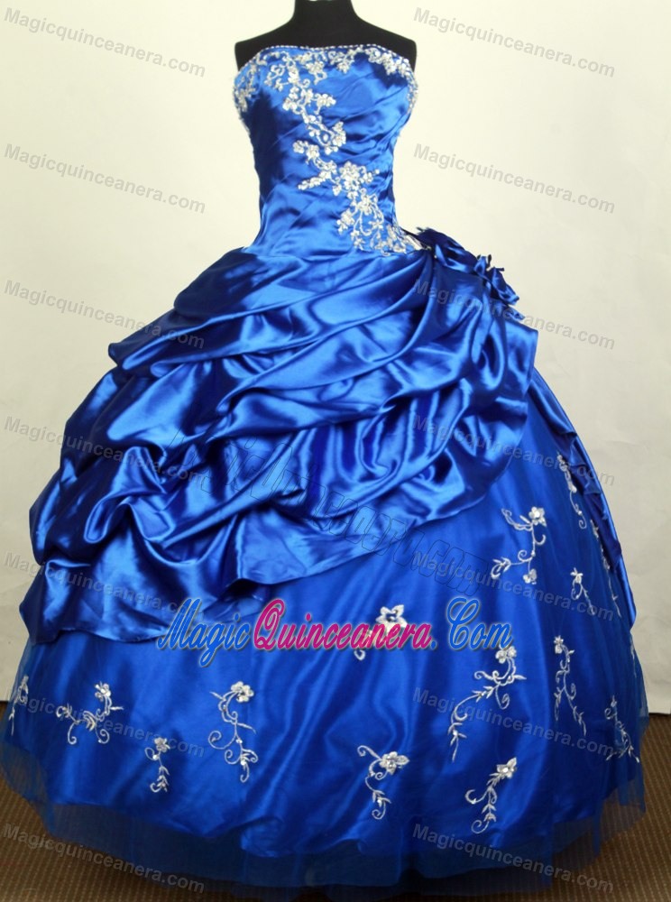 Pick Up Strapless Applique Zipper Up Cool Back Blue Quinceanera Gown