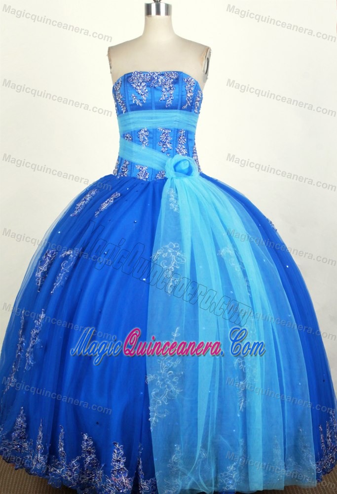 Appliques Strapless Hand Made Flowers Hot Sale Quinceanera Dresses