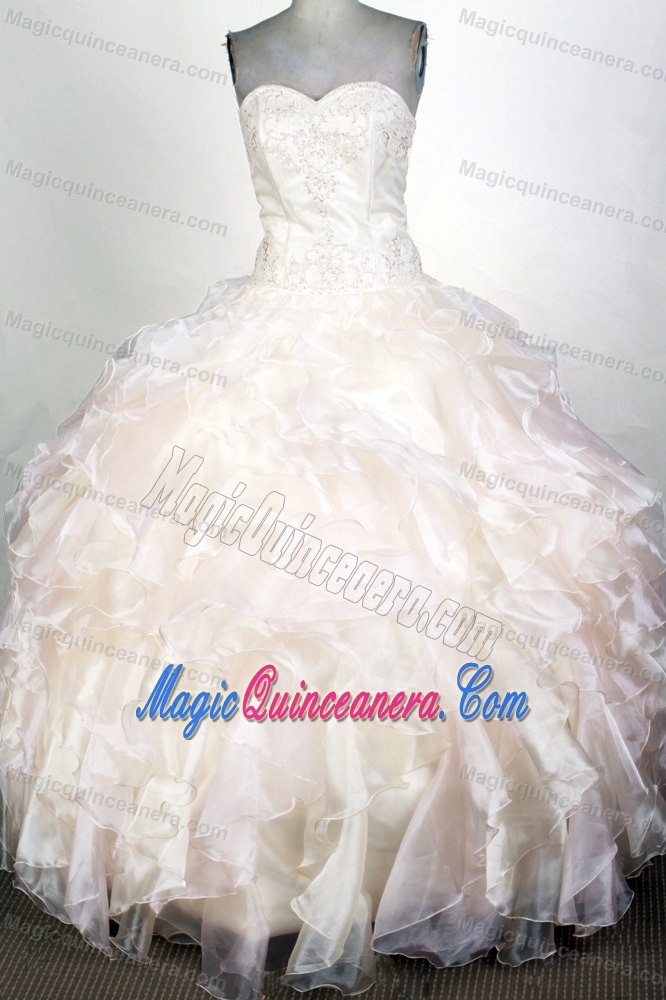 Champagne Ruffles Sweetheart Beaded Floor-length Quinceanera Gown