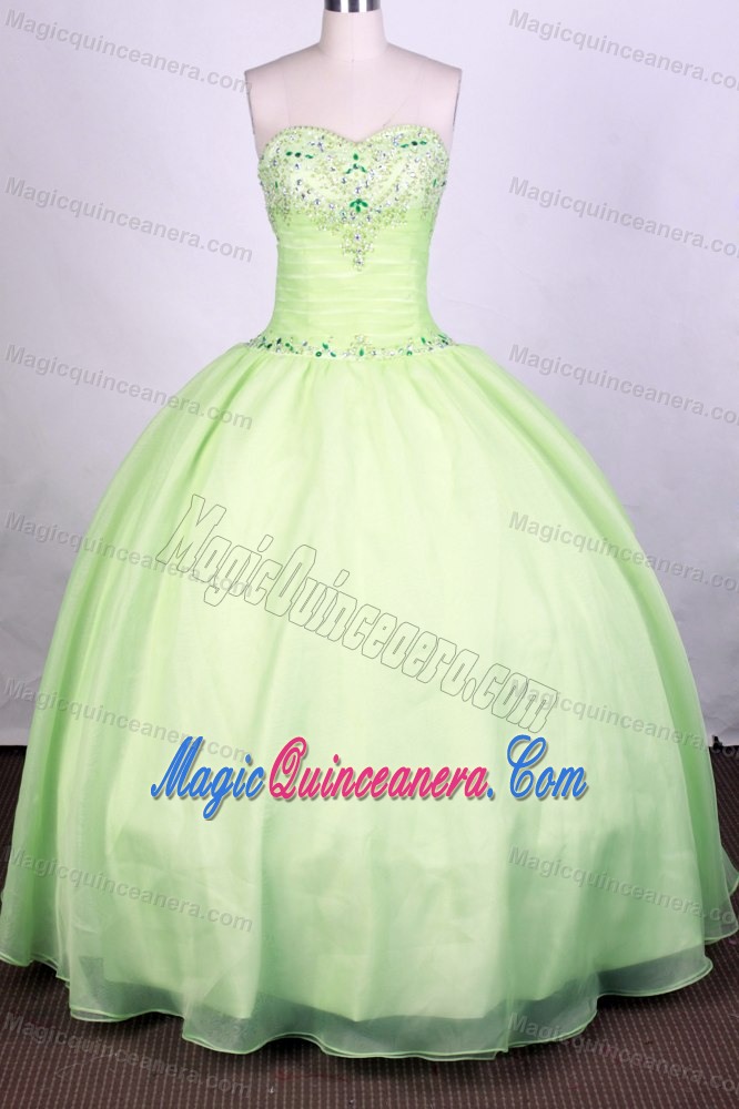 Beading Sweetheart Green Ball Gown Lace Up Back Quinceanera Dress