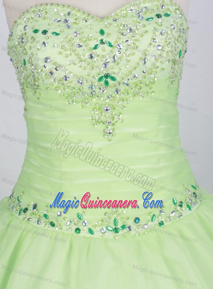 Beading Sweetheart Green Ball Gown Lace Up Back Quinceanera Dress