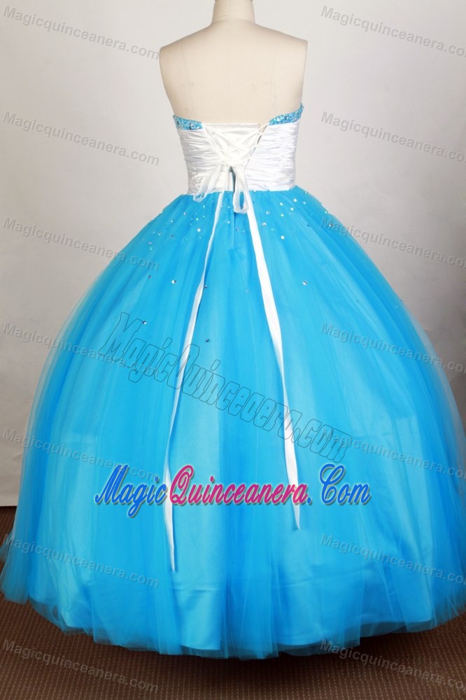 Sweetheart Hand Made Flowers Beading Blue Organza Sweet 16 Dress