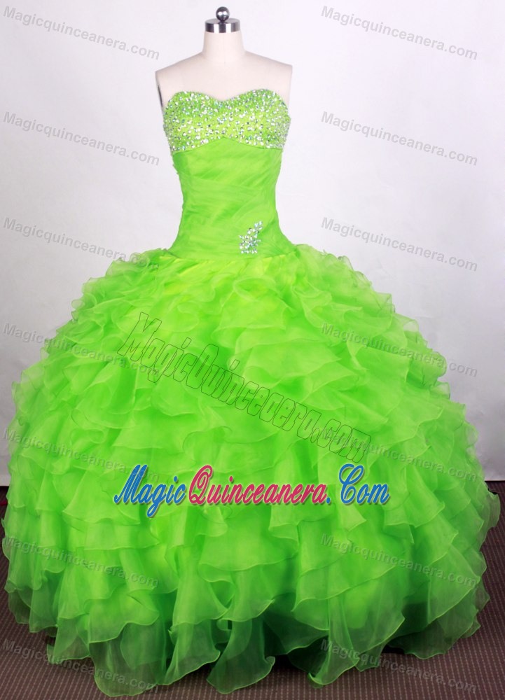 Spring Green Beading Sweetheart Ruffled Layers Dresses Quinceanera