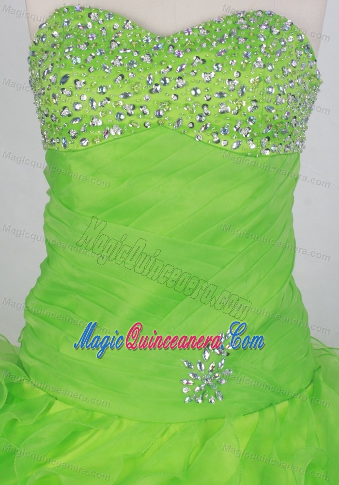 Spring Green Beading Sweetheart Ruffled Layers Dresses Quinceanera