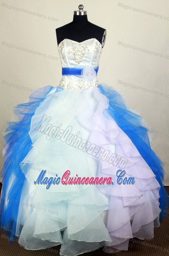 Colorful Handmade Flower Applique Sweetheart Ruffled Quince Gowns