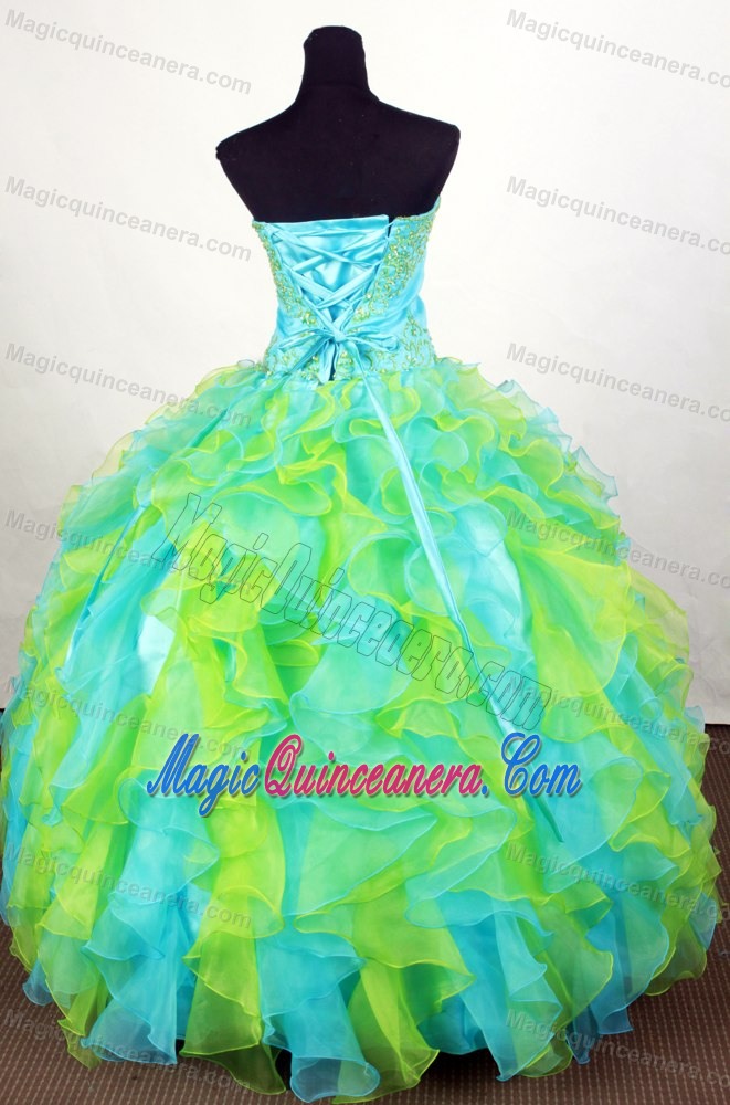 Multi-color Sweetheart Embroidery Beading Ruffled Quincenera Dress