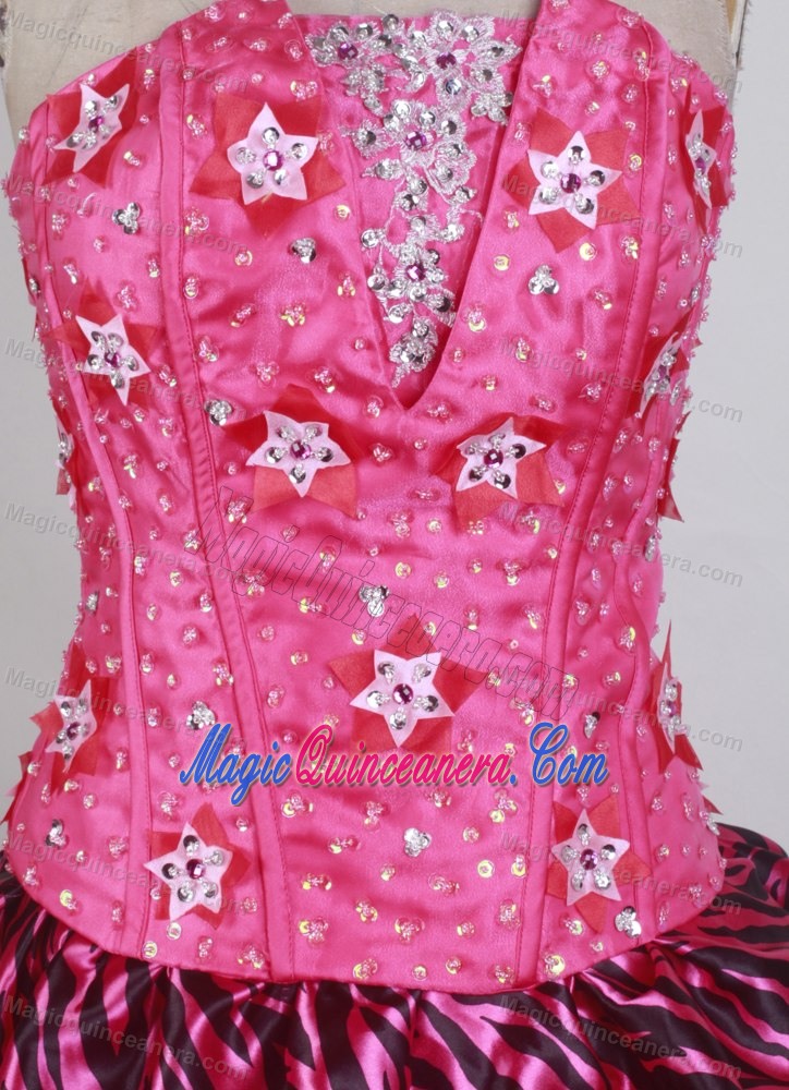 Zebra Print Appliques Beading Strapless Layered Quinceanera Dress