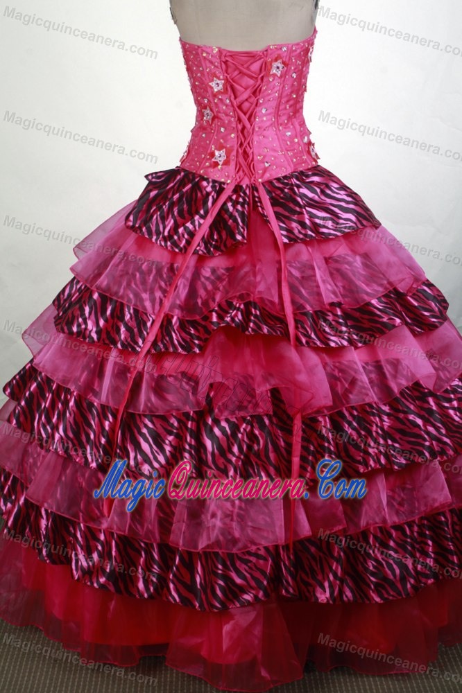Zebra Print Appliques Beading Strapless Layered Quinceanera Dress