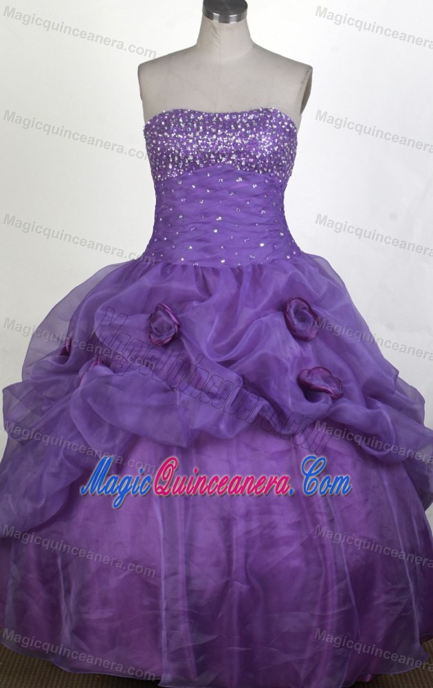 Hand Made Flower Strapless Beading Pick-ups Sweet Sixteen Dresses
