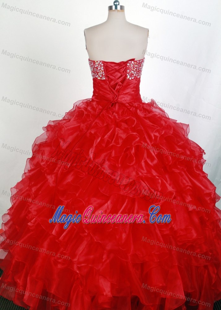 Brand New Ruffles Beading Sweetheart Red Quinceanera Dresses Gown