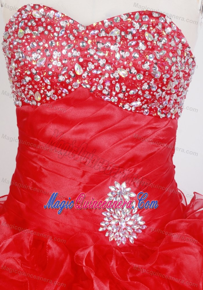 Brand New Ruffles Beading Sweetheart Red Quinceanera Dresses Gown