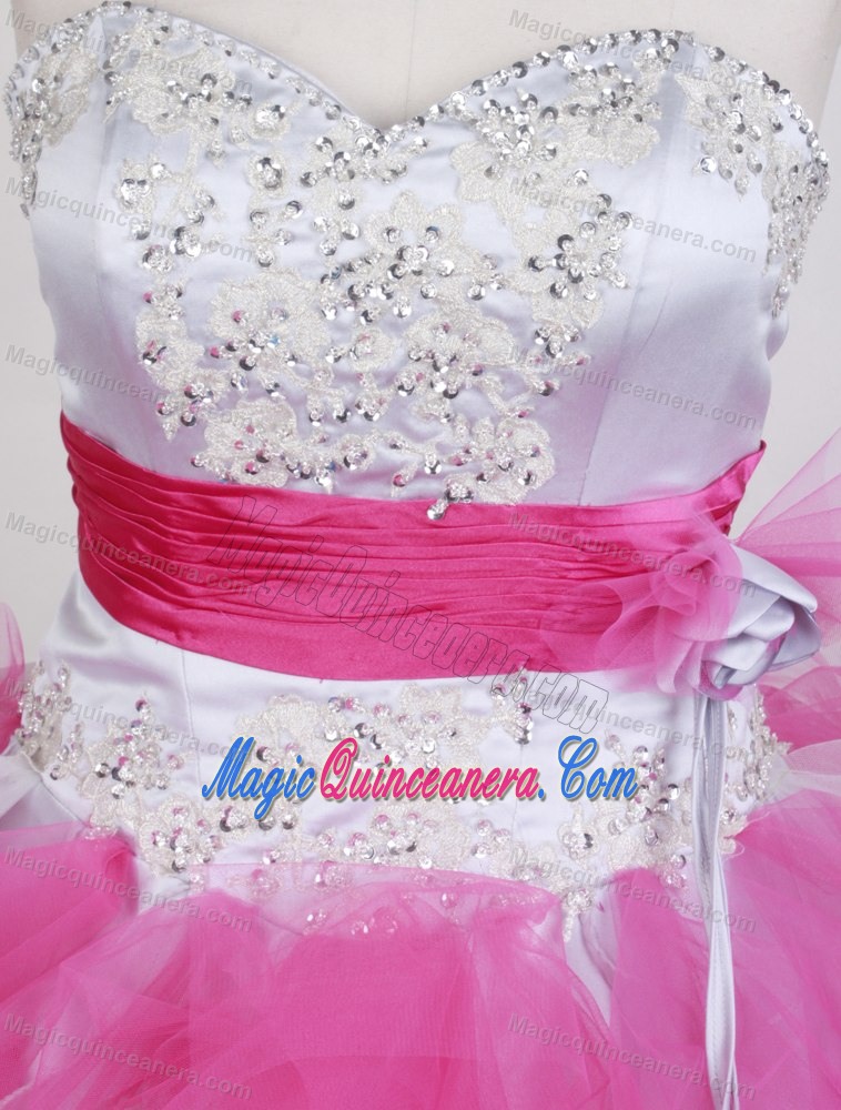 Hand Made Flower Sash Sweetheart Beading Ruffled Quinceanera Dress