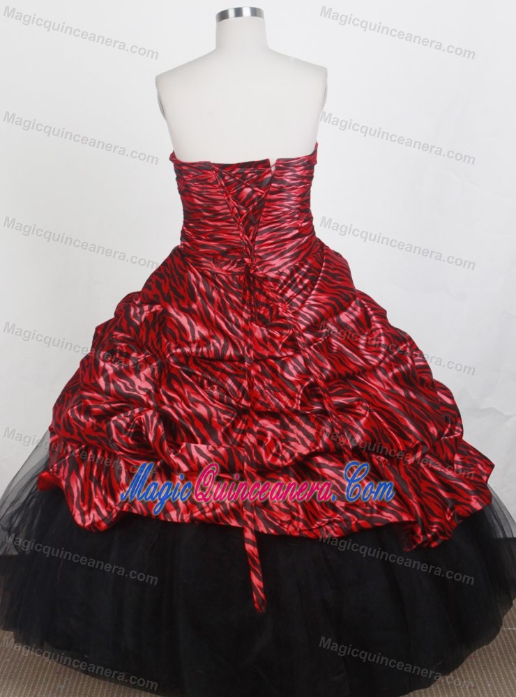 Animal Zebra Fabric Strapless Beading Multi-color Quinceanera Gowns