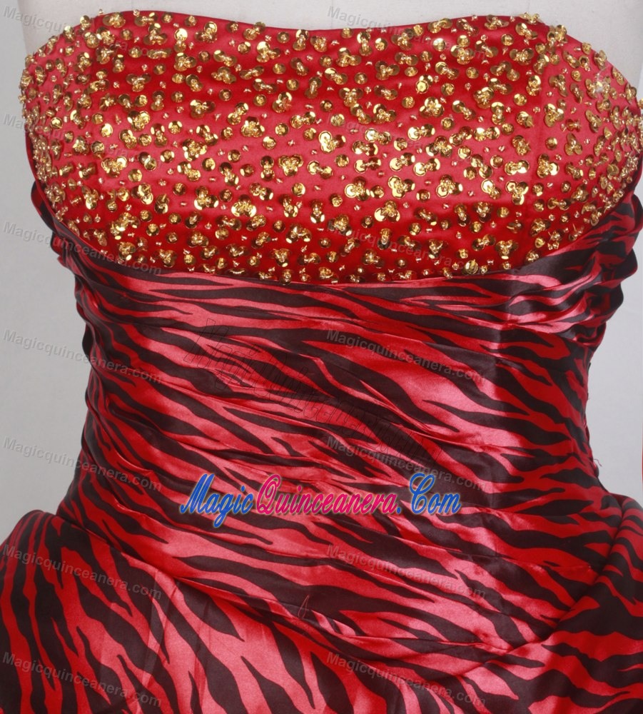 Animal Zebra Fabric Strapless Beading Multi-color Quinceanera Gowns
