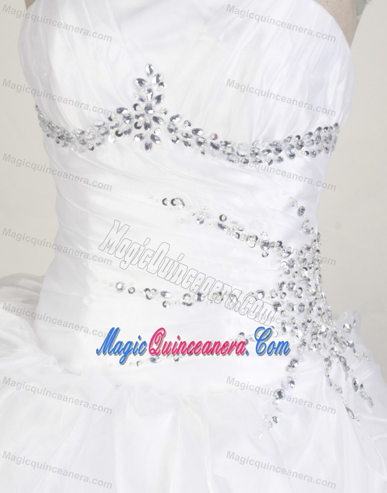 Ruffled Layers Strapless Beading Pure Lace Up Back Quinceanera Gown