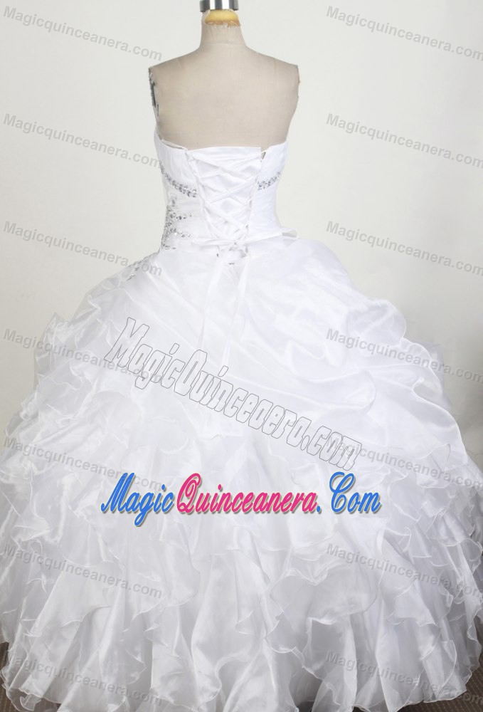 Ruffled Layers Strapless Beading Pure Lace Up Back Quinceanera Gown