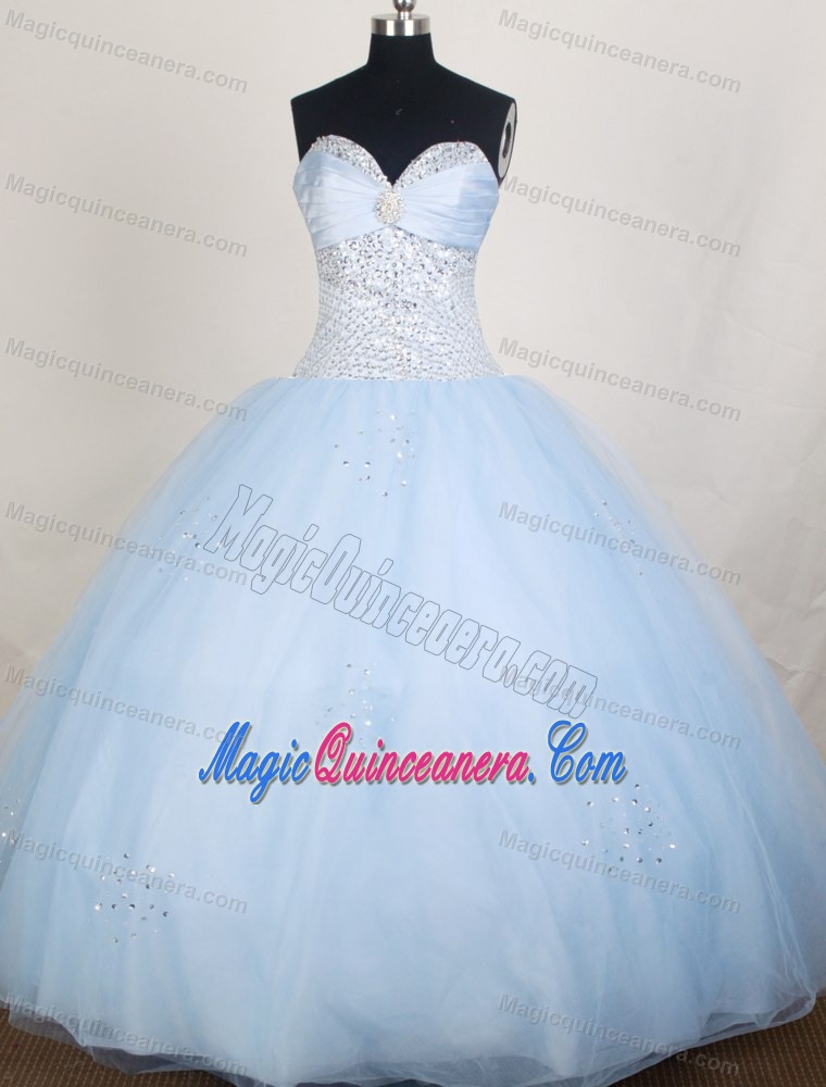 Full Length Sweetheart Beading Ruched Light Blue Quinceanera Dress