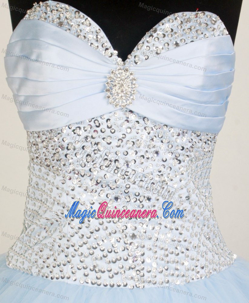 Full Length Sweetheart Beading Ruched Light Blue Quinceanera Dress