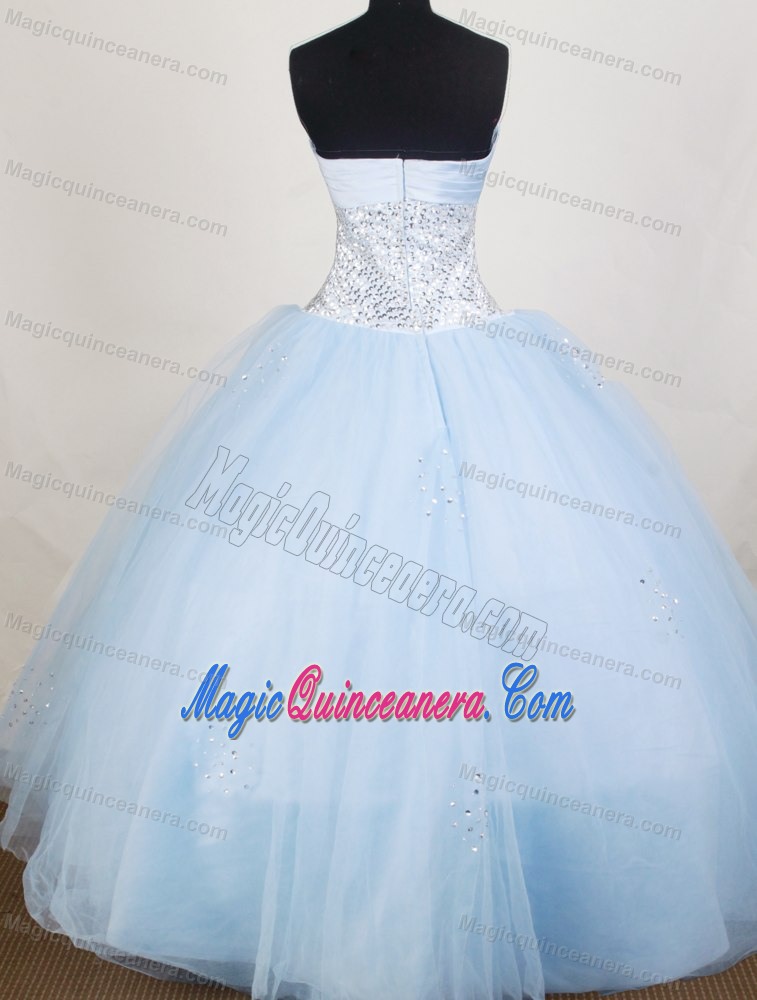 Full Length Sweetheart Beading Ruched Light Blue Quinceanera Dress