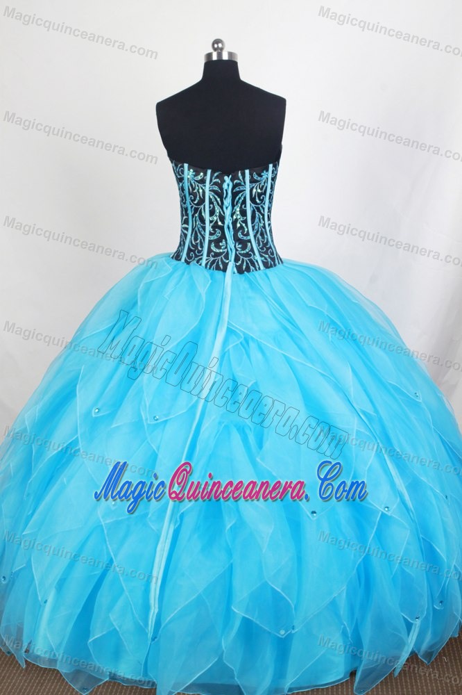 Aqua Blue Embroidery Sweetheart Floor-length Layers Quinces Gowns