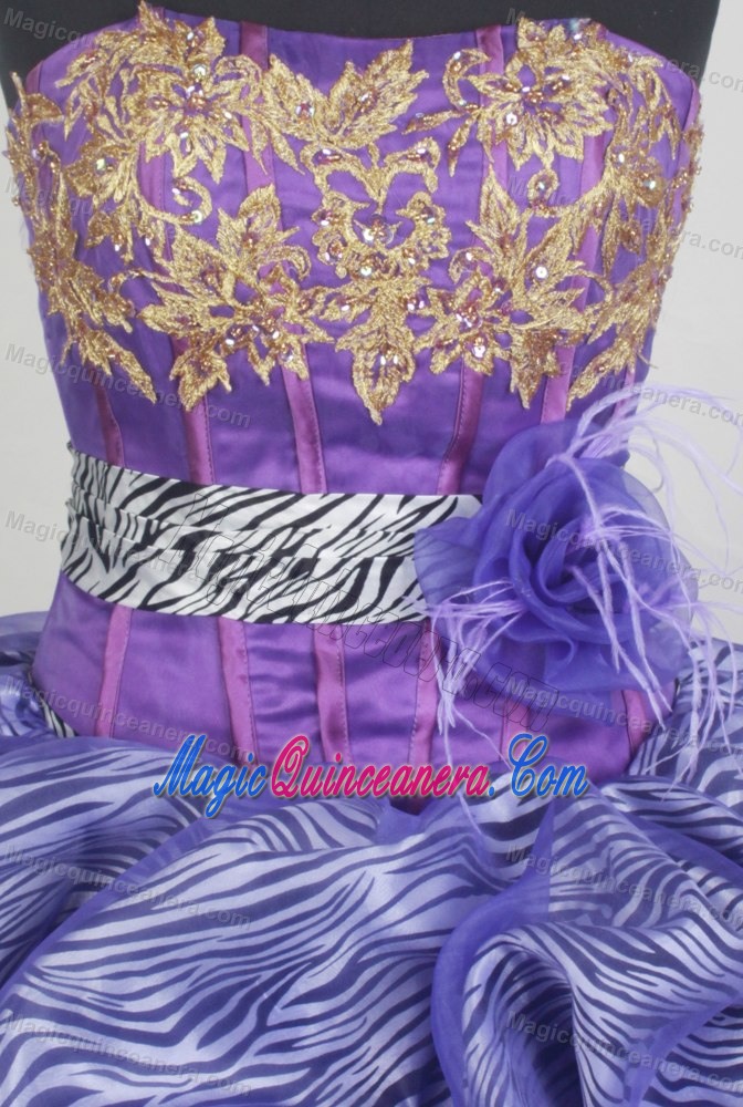 Zebra Print Strapless Pick Ups Beading Appliques Quinceanera Gowns