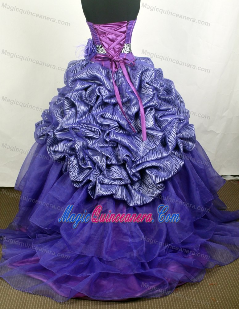 Zebra Print Strapless Pick Ups Beading Appliques Quinceanera Gowns