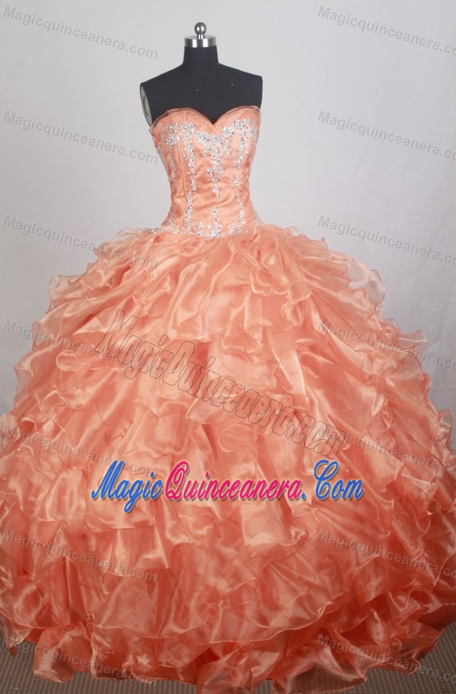 Sweetheart Appliques Beading Ruffled Organza Quinceaneras Dresses