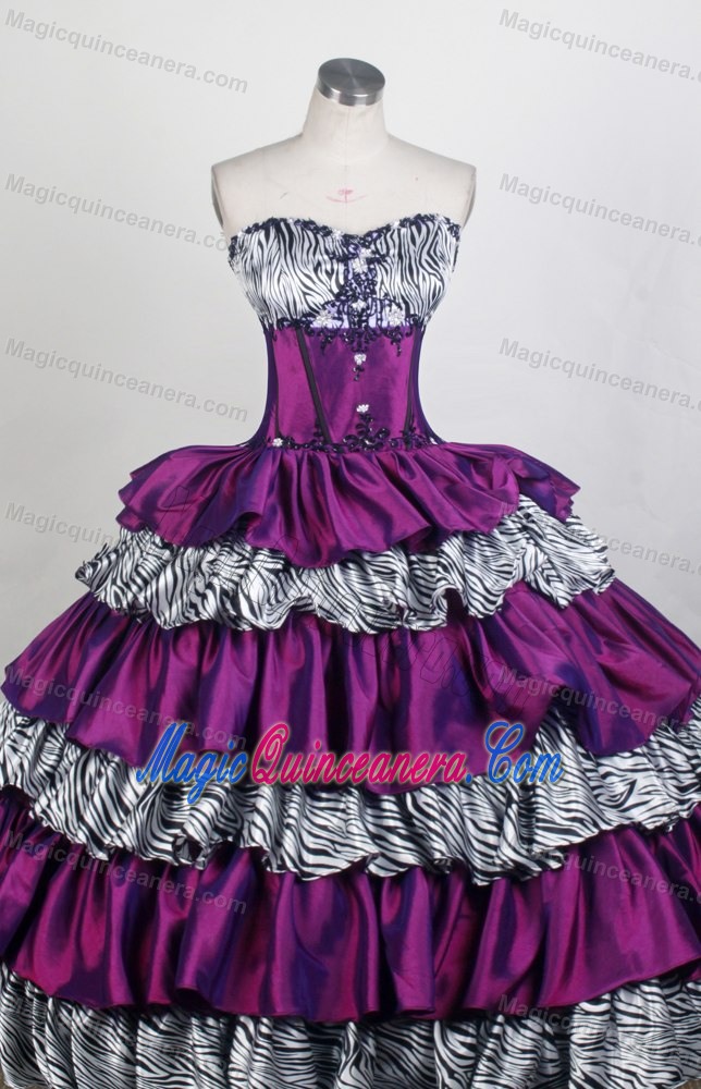 Zebra Print Sweetheart Embroidery Beading Layers Quinceanera Dress