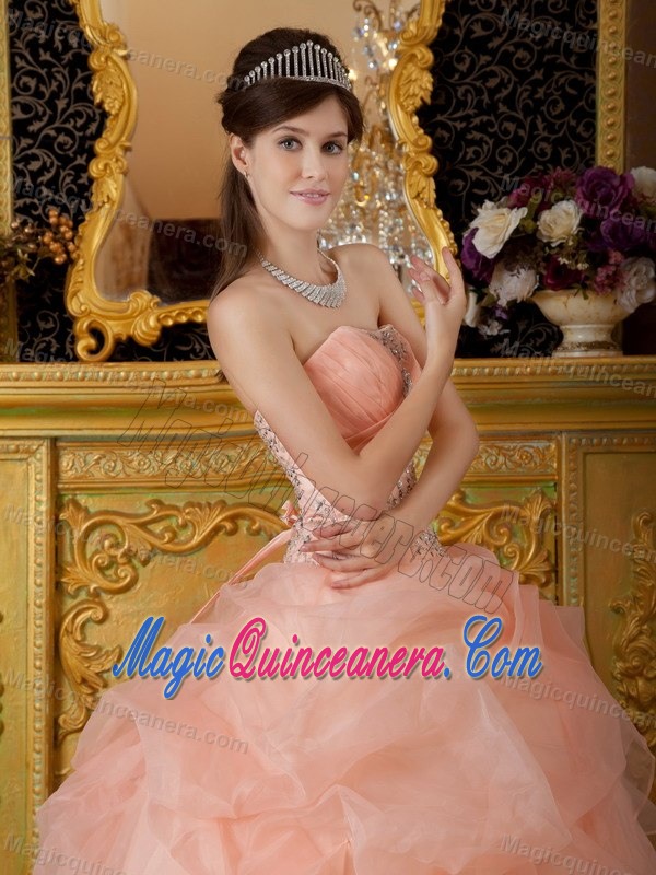 Beading and Pick ups Accent Quinceanera Dresses in Peach Color