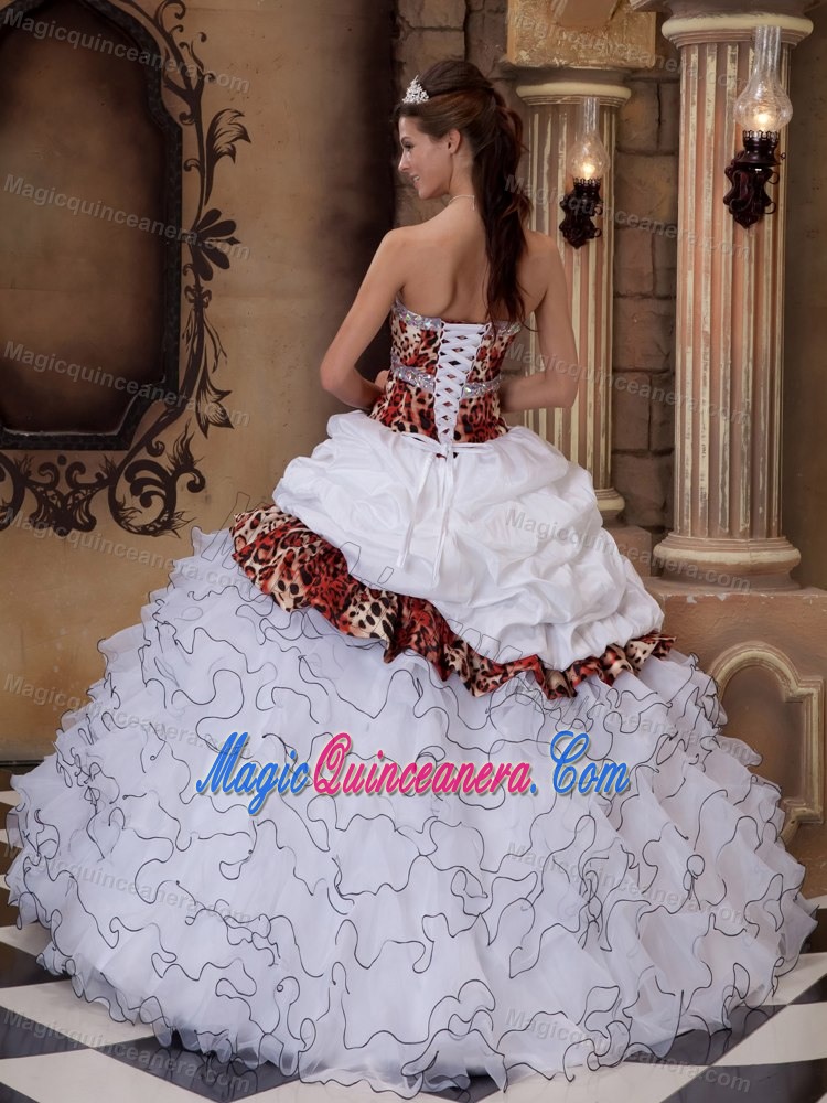 Ruffled and Beaded Quinceanera Gowns with Leopard Print for Cheap