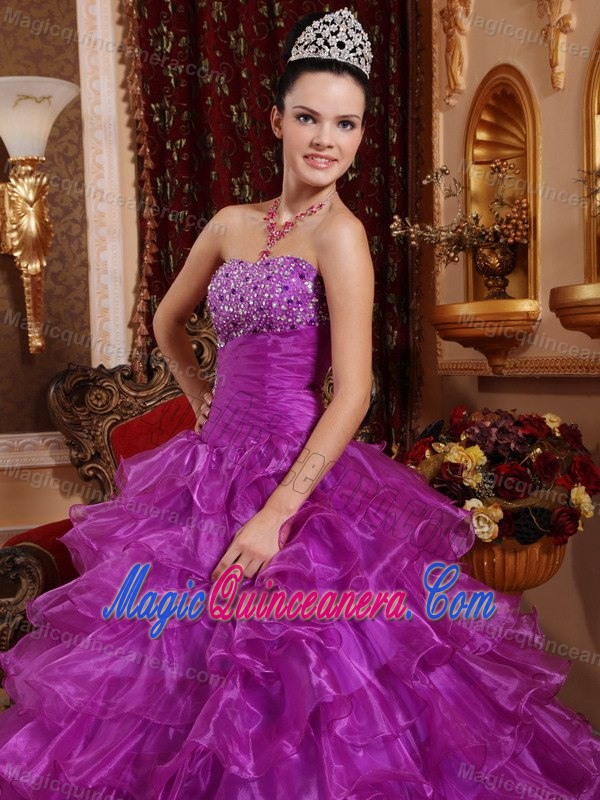 Beading Organza Ruffles Strapless Dresses 15 of Floor Length 2013