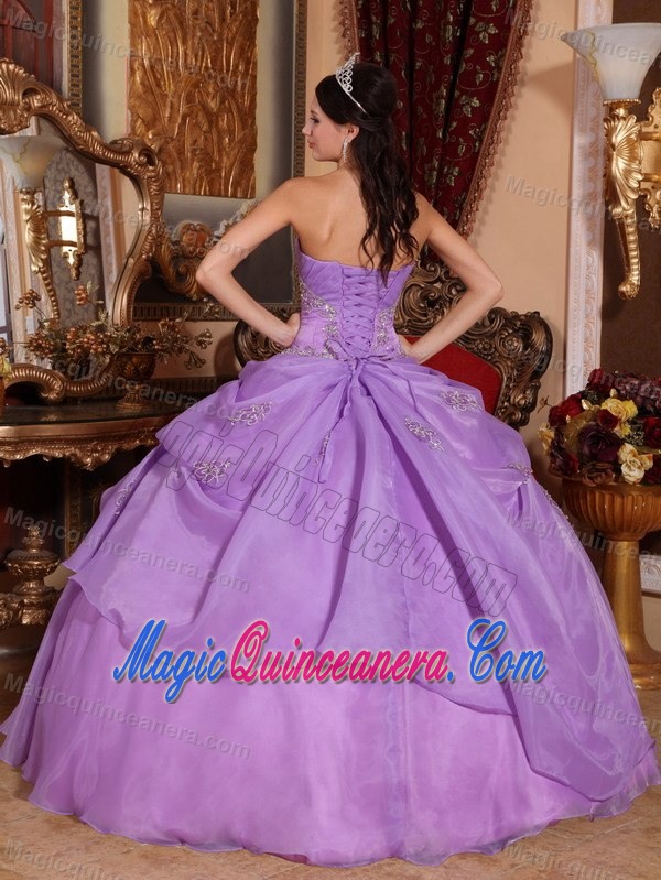 Lavender Organza Strapless Dresses 15 with Appliques and Pick ups