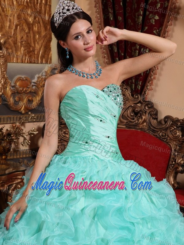 Beaded and Ruffled OrganzA Quinceanera Gown Dress of Floor Length