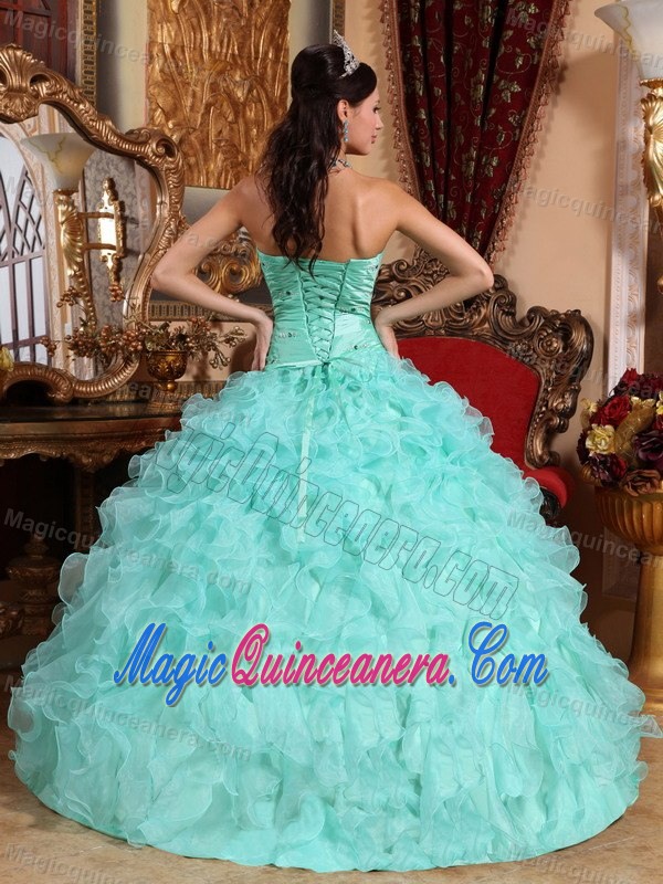 Beaded and Ruffled OrganzA Quinceanera Gown Dress of Floor Length