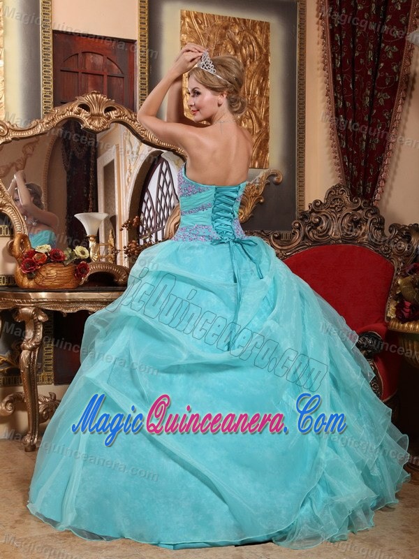 Appliques and Ruffles Accent Quinceanera Gown Dress in Mint Color
