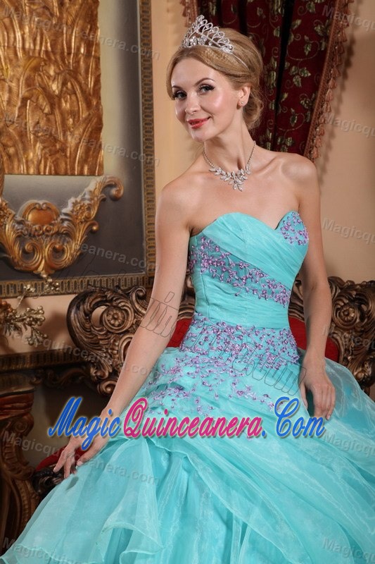 Appliques and Ruffles Accent Quinceanera Gown Dress in Mint Color
