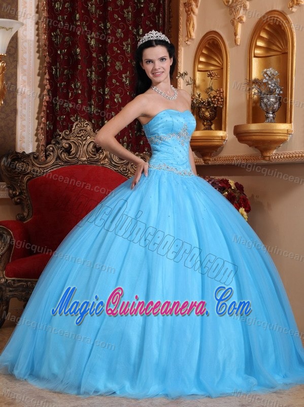 Culiacan Mexico Aqua Blue Quinceanera Gown Dresses with Appliques