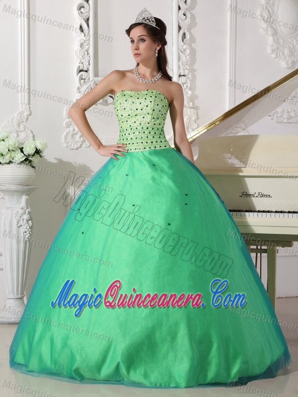 Spring Green Ball Gown Dresses for A Quince with Beading on Sale
