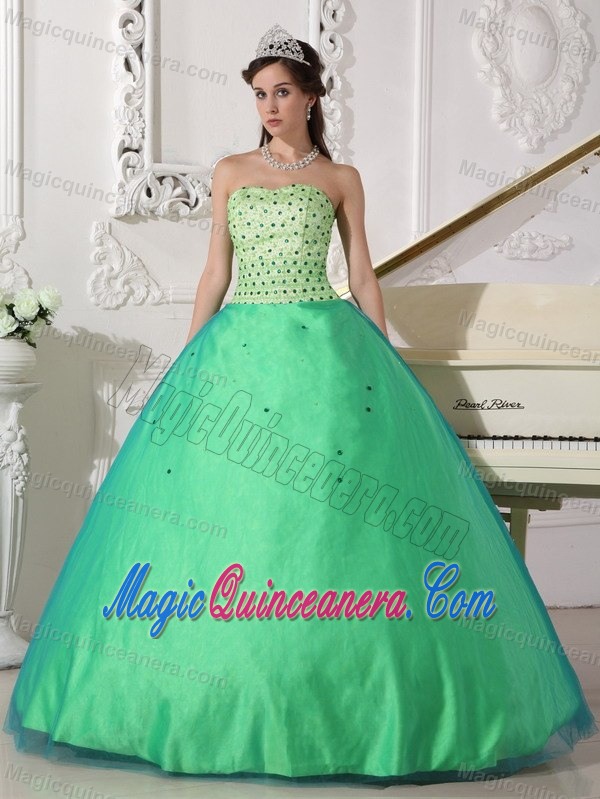 Spring Green Ball Gown Dresses for A Quince with Beading on Sale