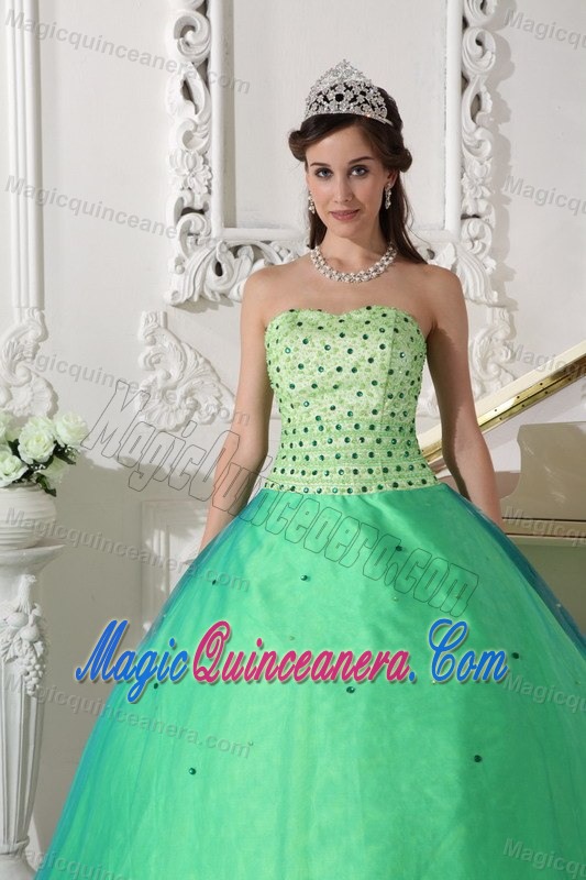Spring Green Ball Gown Dresses for A Quince with Beading on Sale