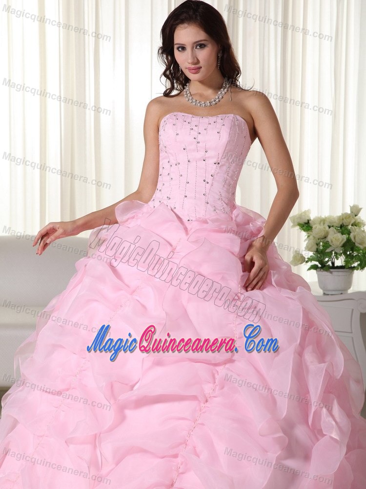 Beading and Ruffles Accent Dresses for A Quince in Baby Pink 2013