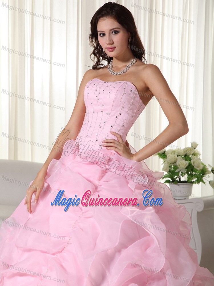 Beading and Ruffles Accent Dresses for A Quince in Baby Pink 2013