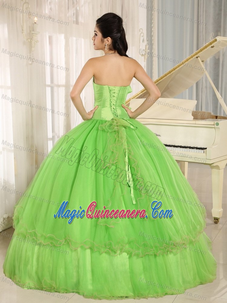 Beaded Bowknot Strapless Spring Green Sweet Sixteen Dresses 2013