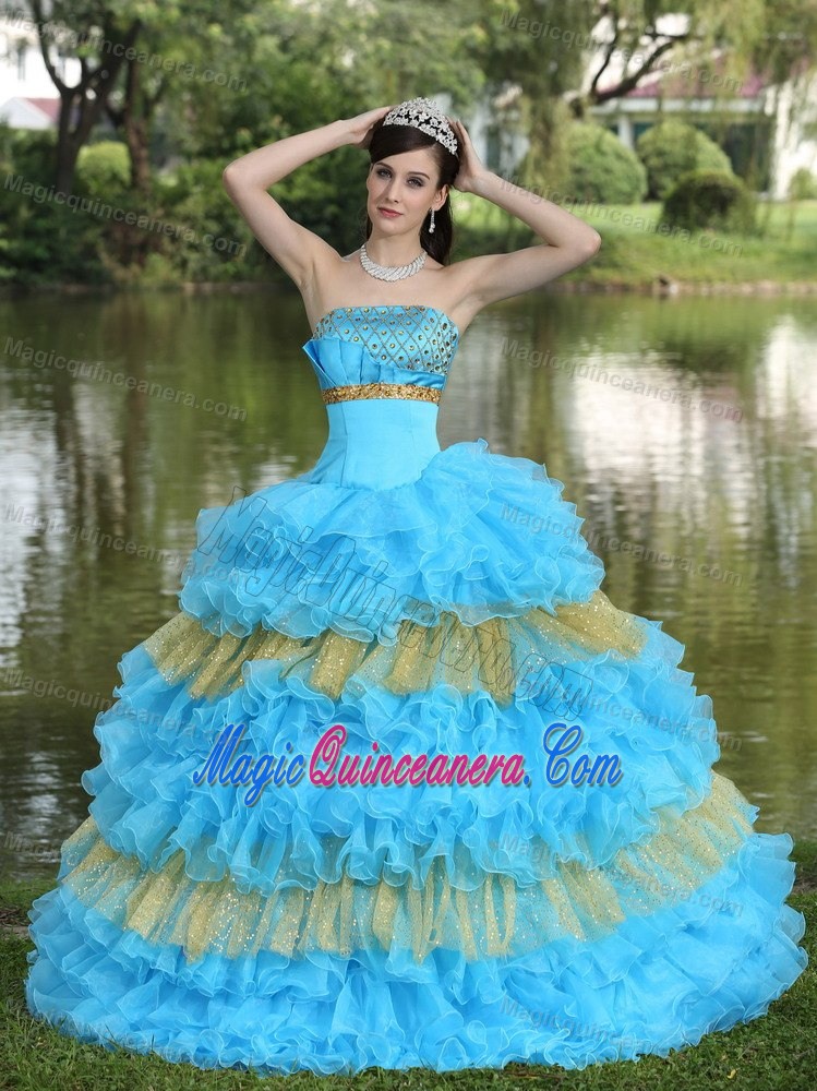 Beading and Ruffled Layers Accent Sweet Sixteen Dresses in Blue